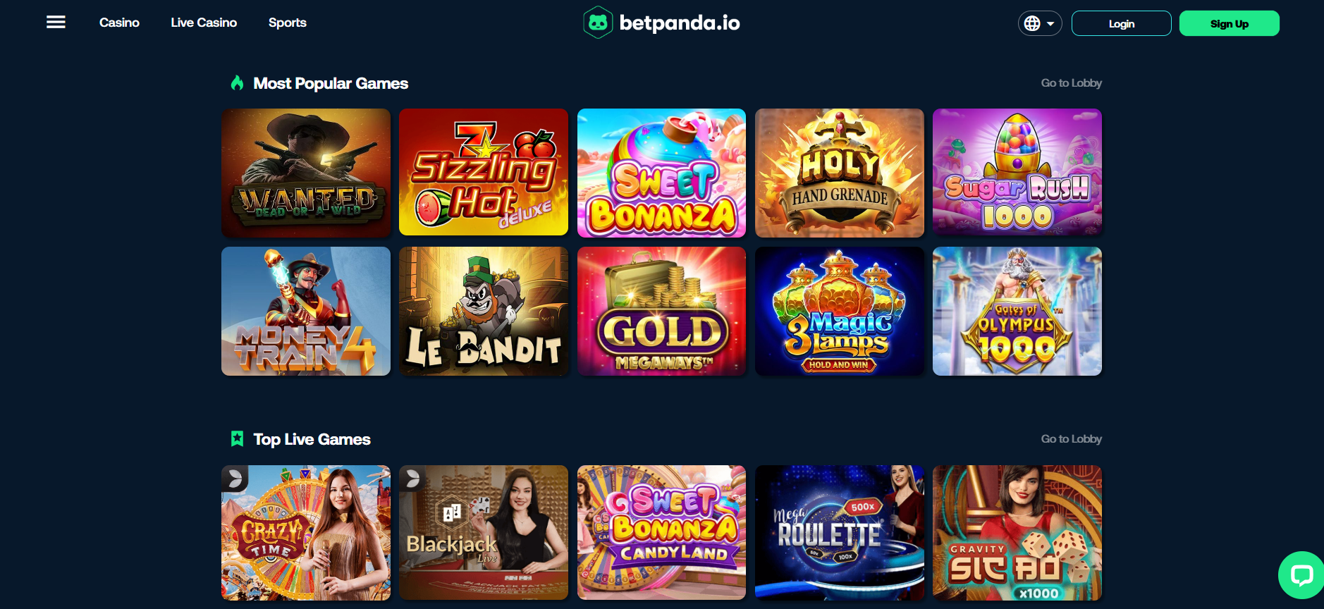 A view of the popular games at BetPanda, one of the best no verification casinos