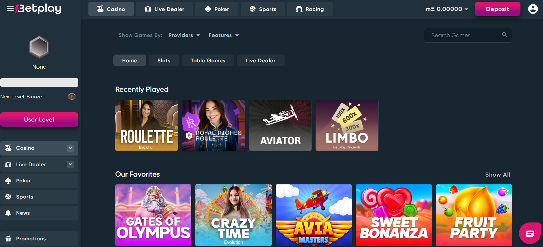 A snapshot of Betplay casino loby
